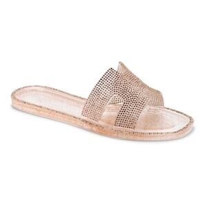 STEVEN NEW YORK Athena-R Flat Sandals Rhinestone Embellished Gold Womens Sz US 8